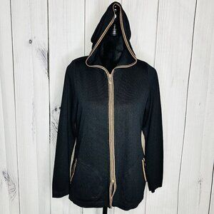 Exclusively Misook Sz S Black Full-Zip Hoodie Cardigan Jacket Brown Detail